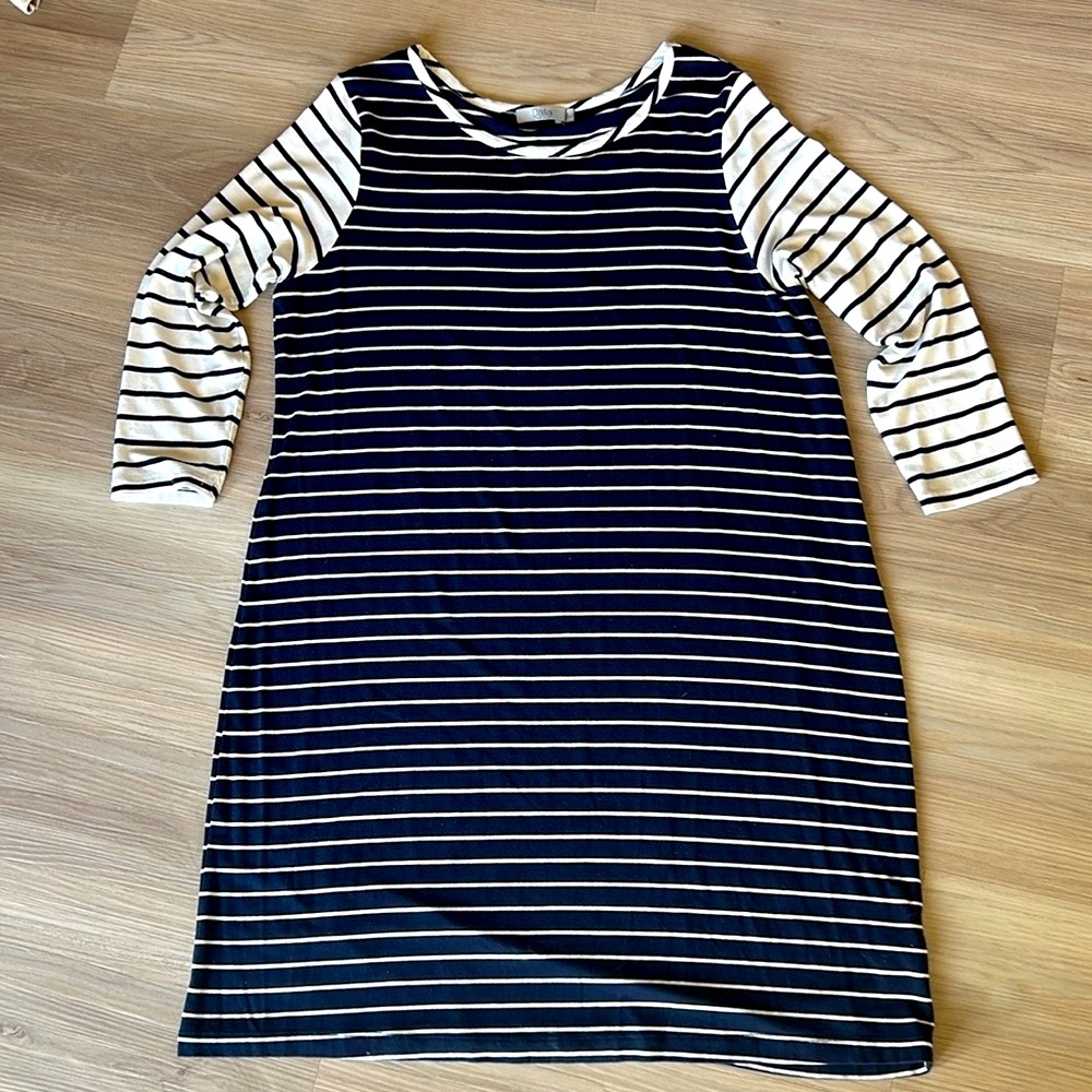 Dalia Nautical Striped LS Dress L Navy White Classic Casual Minimalist